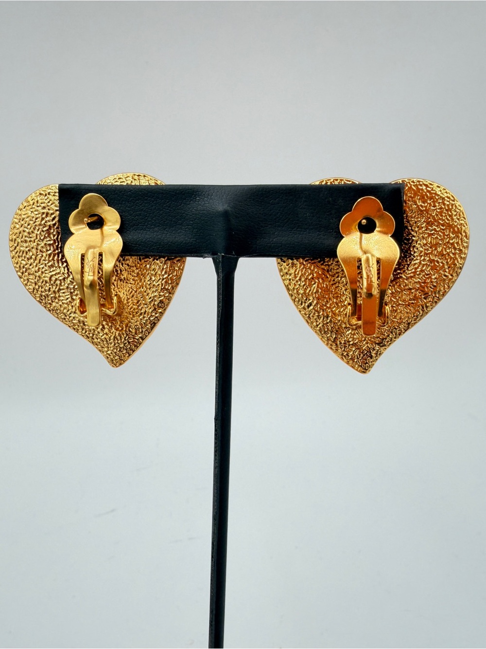 Vintage YVES SAINT LAURENT YSL Textured Heart Pierced Earrings - Picture 3 of 8